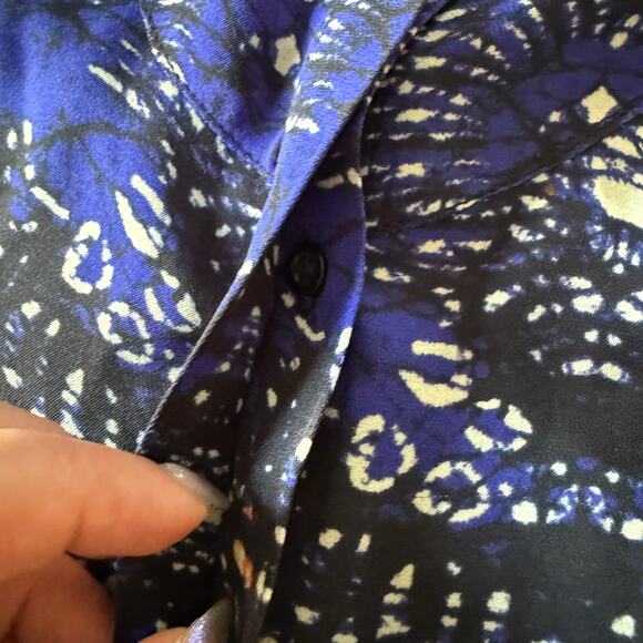 A.L.C. Blue and Black Printed Silk Button front Drop Hem Swing Dress Extra Small - Picture 10 of 10